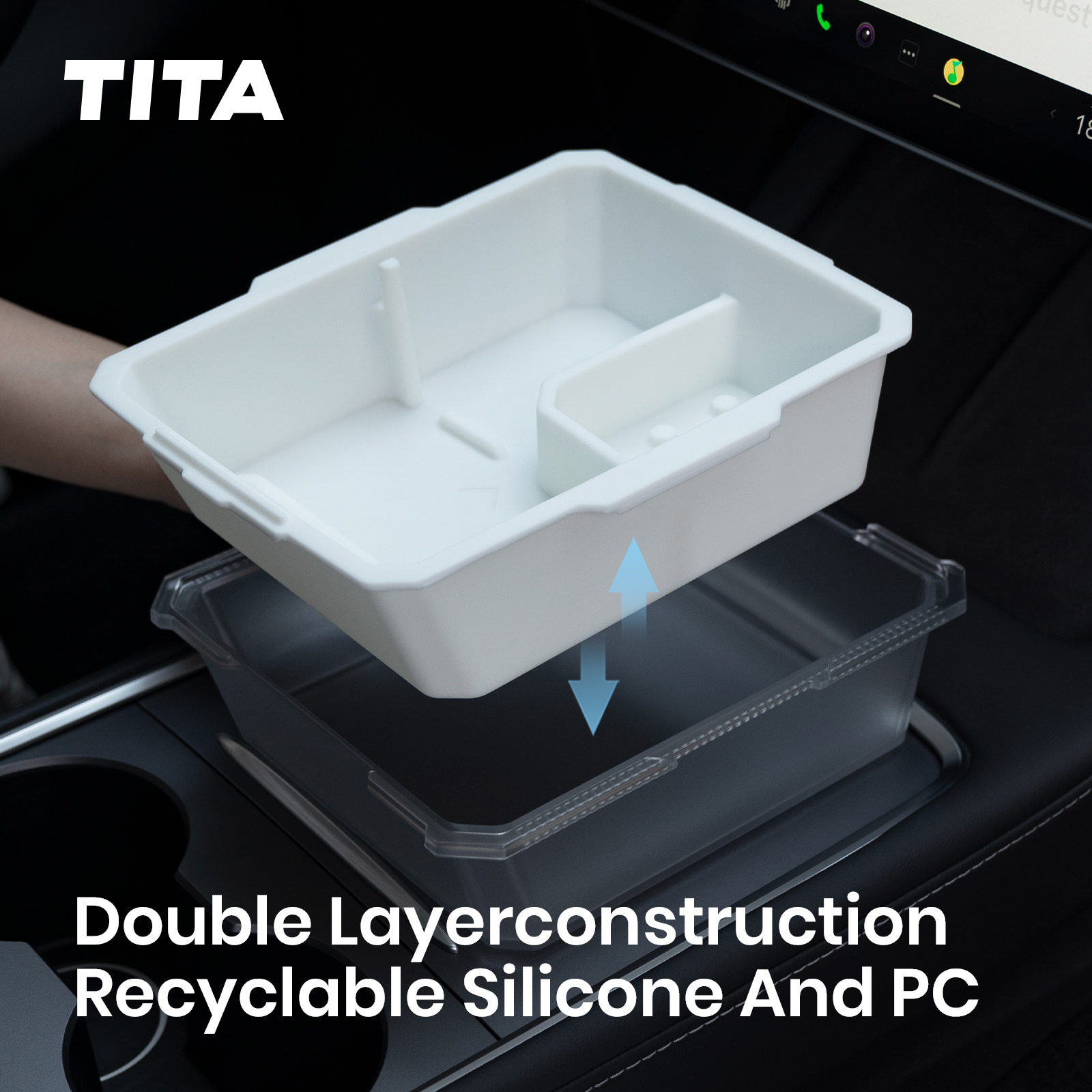 Center Console Organizer Tray Designed for Tesla Model 3 & Y (2021-2024), Two-Tier Removable Design, Easy to Install, Easy to Clean