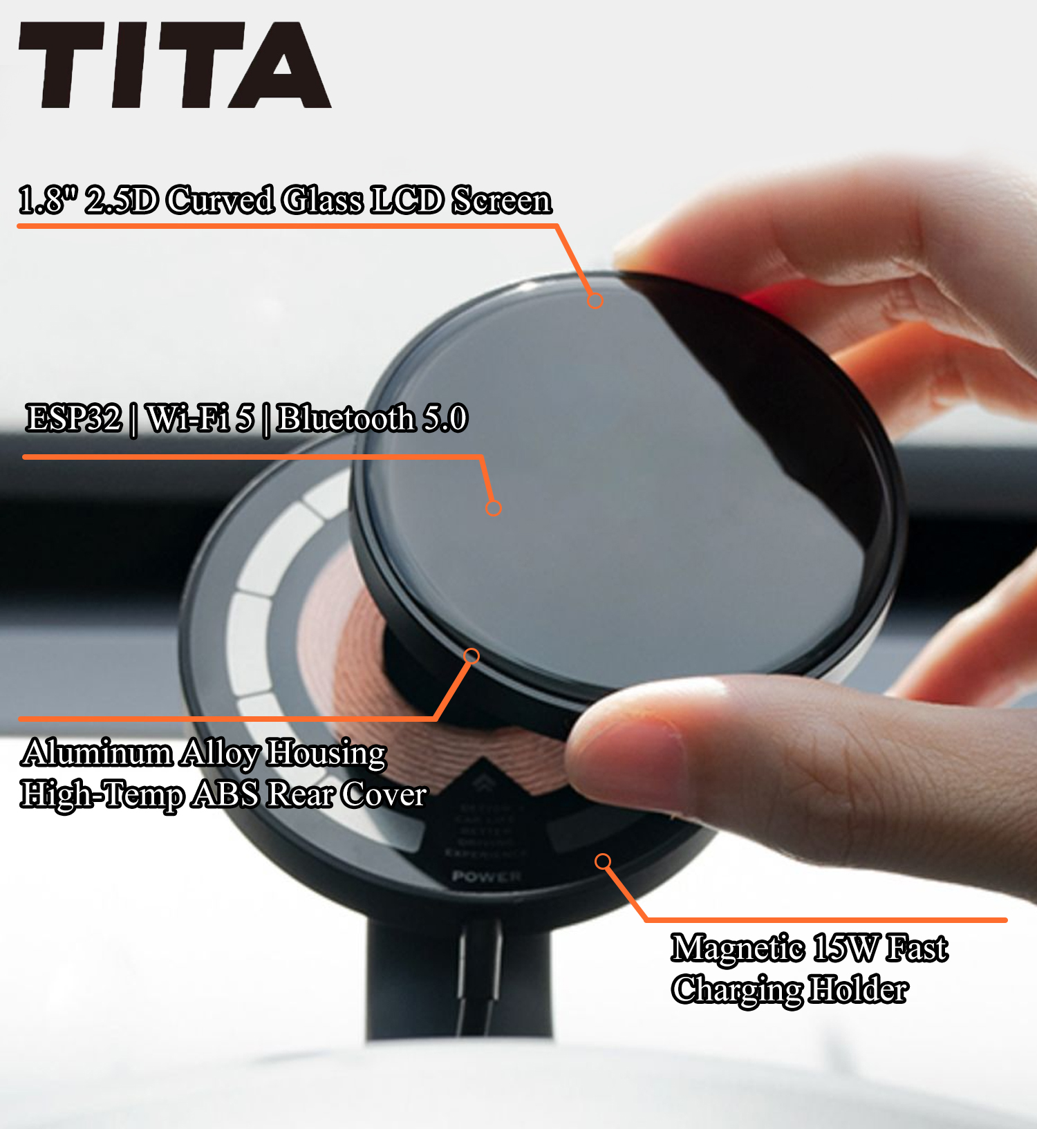 TITA 1.8" Smart Display Pro for Tesla Model 3/Y, with Magnetic Charging Mount, Zero-Delay Tesla Data Sync, HUD for Model 3, Model Y, Model 3 Highland, Model Y Juniper