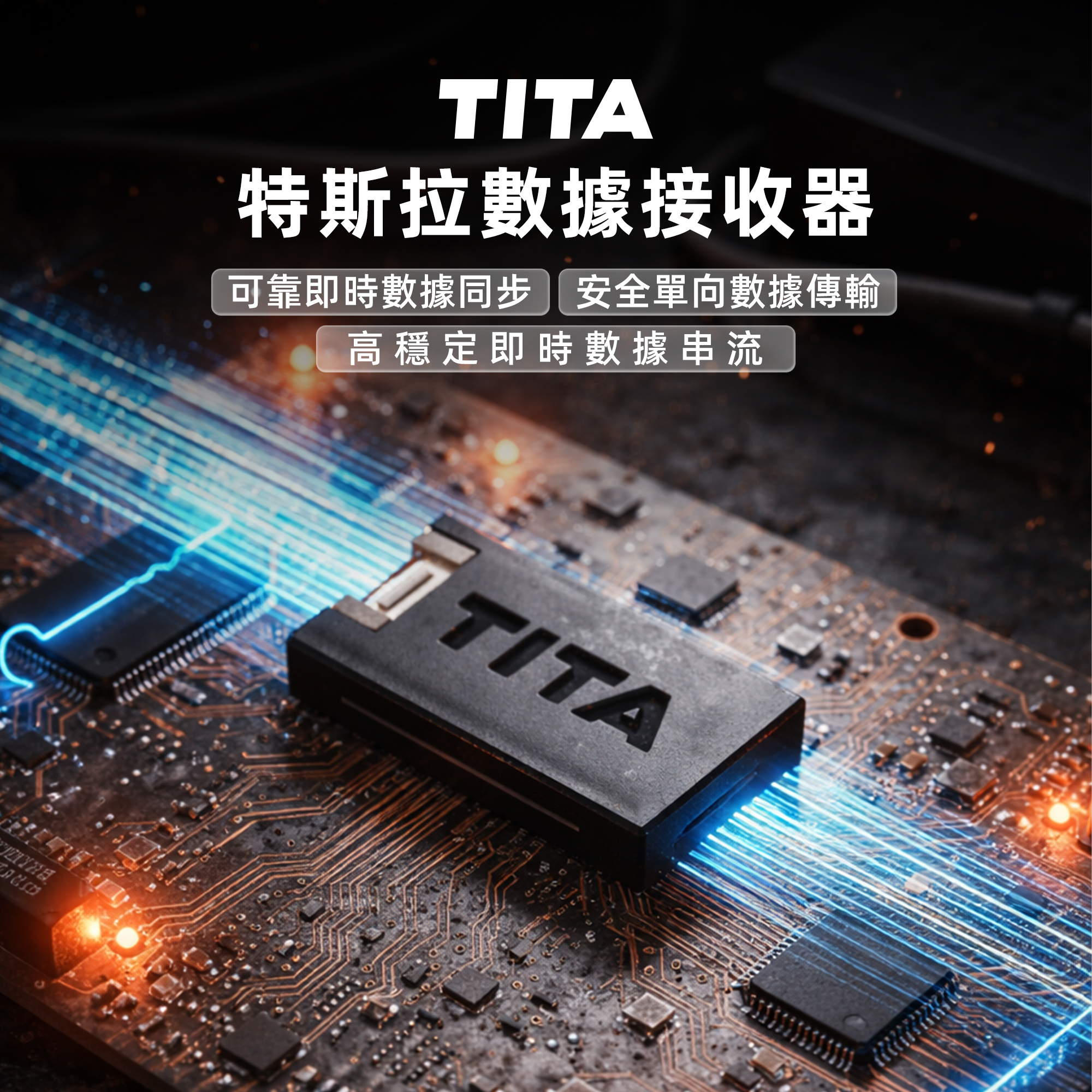 TITA 特斯拉數據接收器（適用於 Dashla App）– 超低延遲車輛訊號傳輸，即時顯示車速、導航、紅綠燈與車輛狀態資訊，安全單向數據傳輸