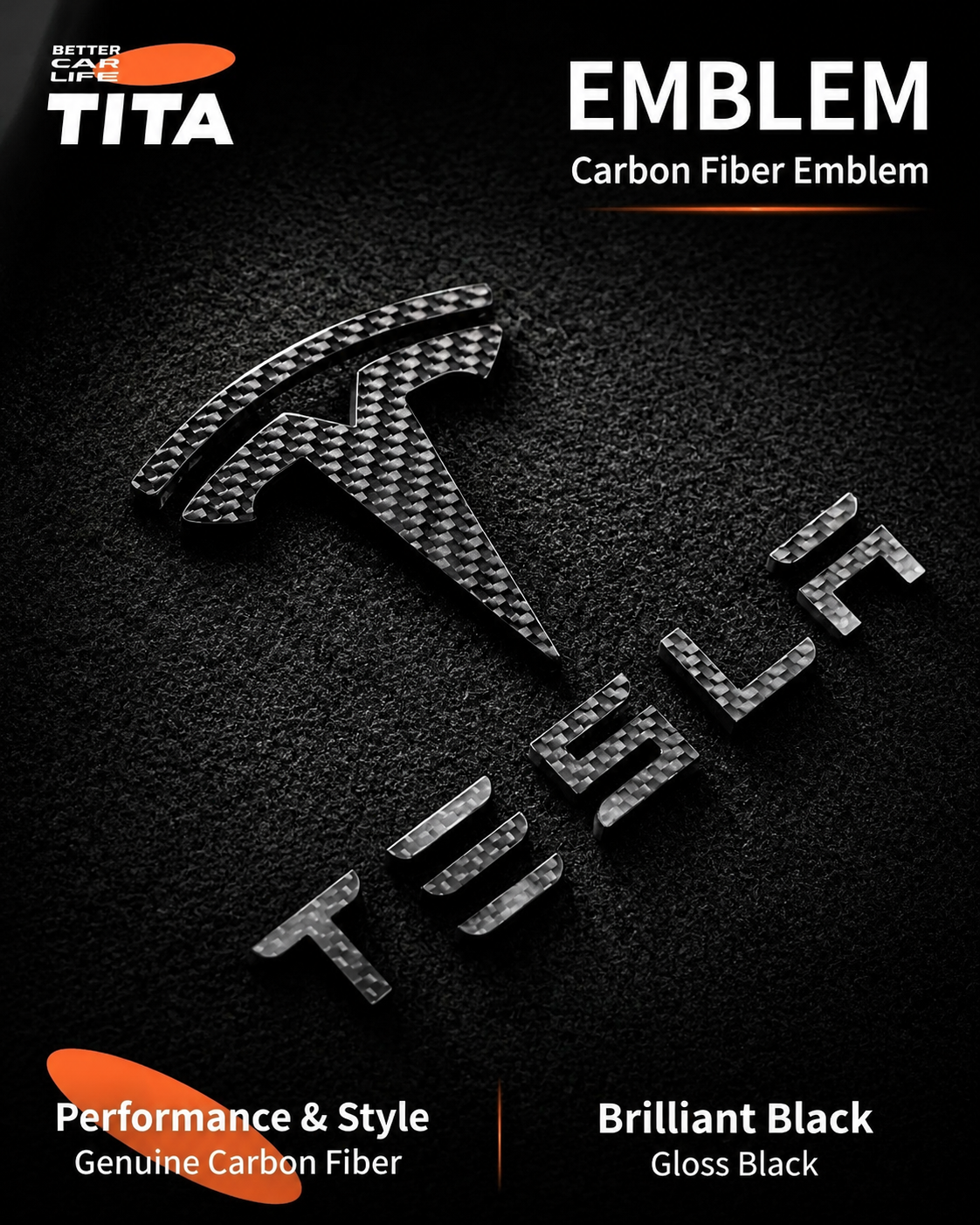 Carbon Fiber Tesla Logo Emblem Overlay Kit, Matte/Gloss/Glint Black OEM-Style Replacement, Scratch-Resistant Durable Material, Long-Lasting No-Deformation Design, No-Drill Easy Installation, No Damage to Original Car, Fit for Tesla Model 3/Y
