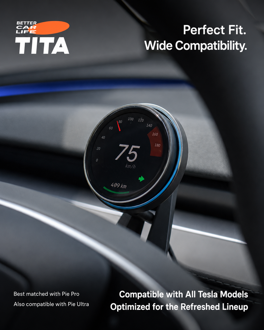Tesla Steering Wheel Magnetic Phone Mount Wireless Charger, Qi 15W Fast Charging Car Phone Holder with 12 N52 Neodymium Magnets, Heat-Resistant ABS Body, Acrylic Panel, 360° Rotation, 165cm USB-C Cable, No-Trace 3M Adhesive Mount, Auto-Off Breathing Ambie