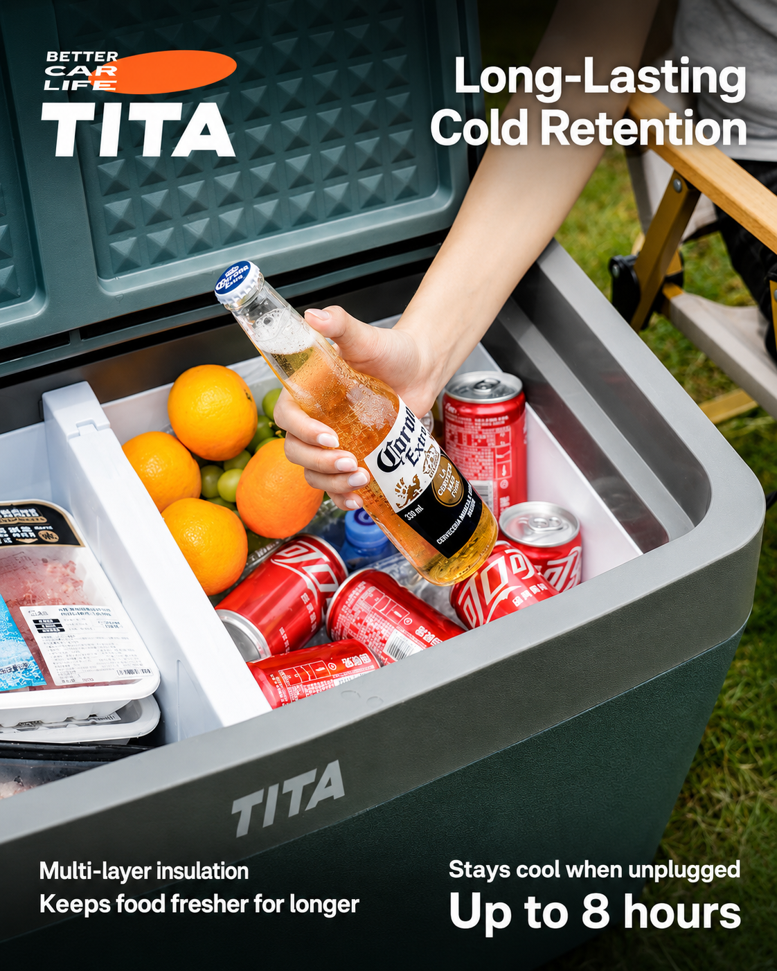 Tesla Model Y 40L Car Refrigerator, Custom-Fit Dual-Zone Portable Fridge Freezer with Powerful Cooling, 5-Level Battery Protection, Large Capacity Electric Cooler, Model Y Trunk Camping Travel Refrigerator