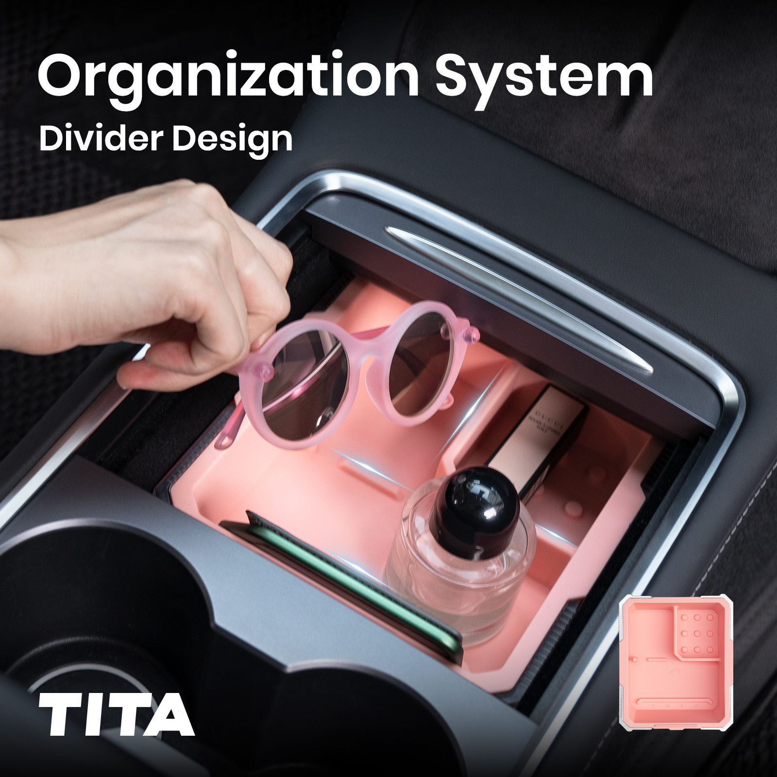 Center Console Organizer Tray Designed for Tesla Model 3 & Y (2021-2024), Two-Tier Removable Design, Easy to Install, Easy to Clean