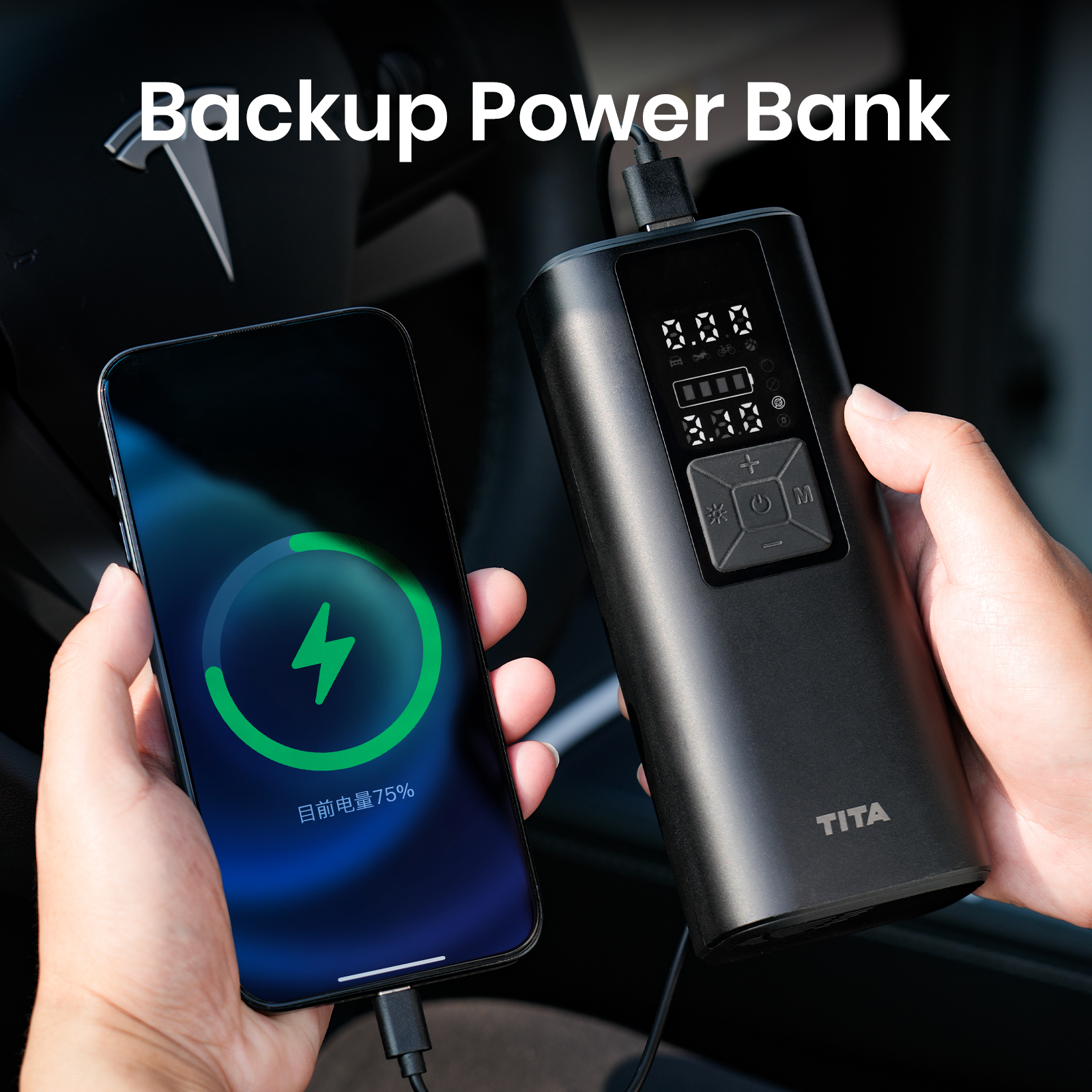 TITA Tire Inflator Portable Air Compressor - 2X Faster 150 PSI Air Pump for Car Tires - Wireless Car Tire Inflator with Pressure Gauge - Portable Tire Inflator for Car, Motor, Bike And Balls