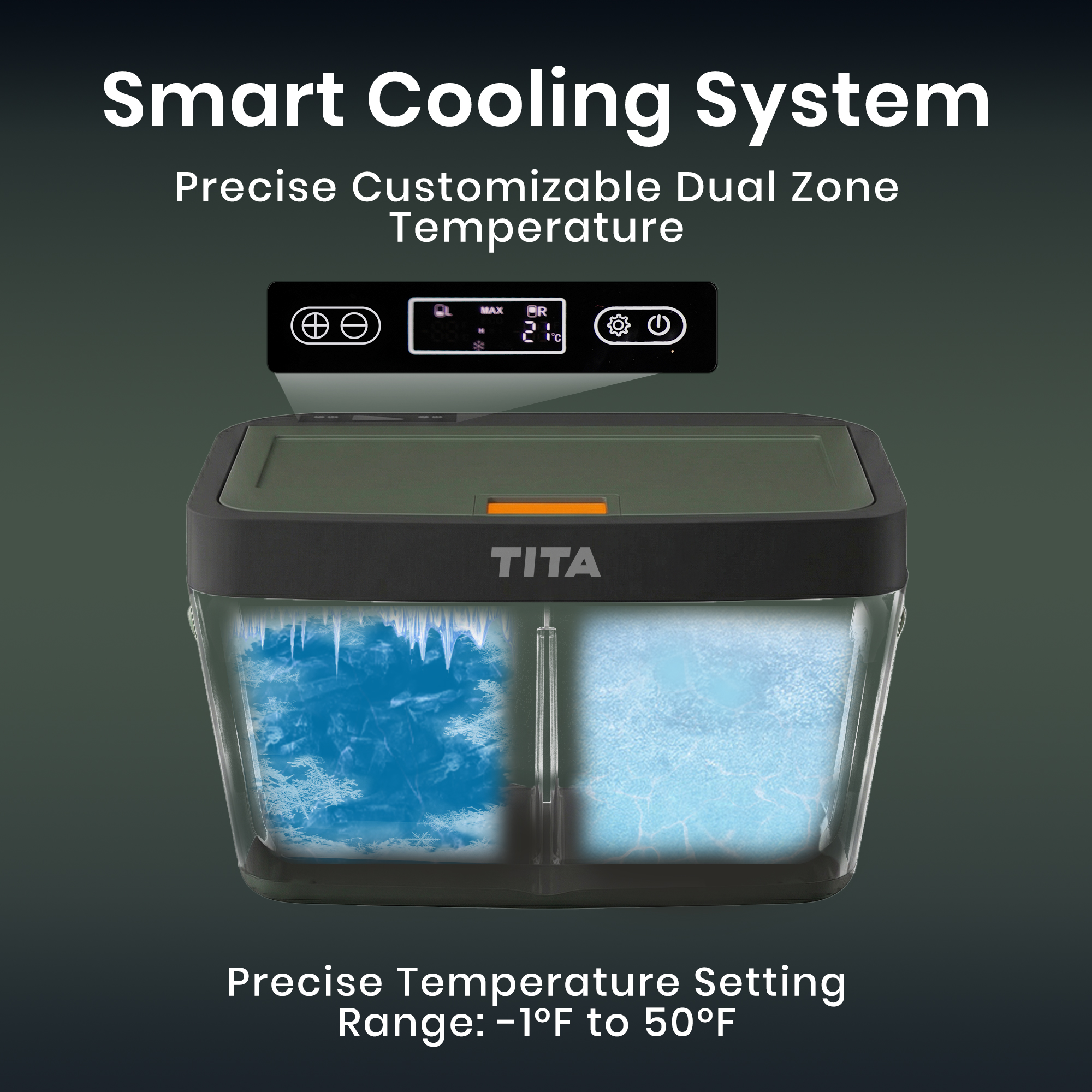 TITA  42 Qt Car Refrigerator for Tesla Model Y & Juniper, Portable 12V Dual-Zone Car Fridge Freezer, Rapid Cooling & Energy-Saving Modes, Mini Car Cooler for Travel, Camping & 12V/24V Vehicles