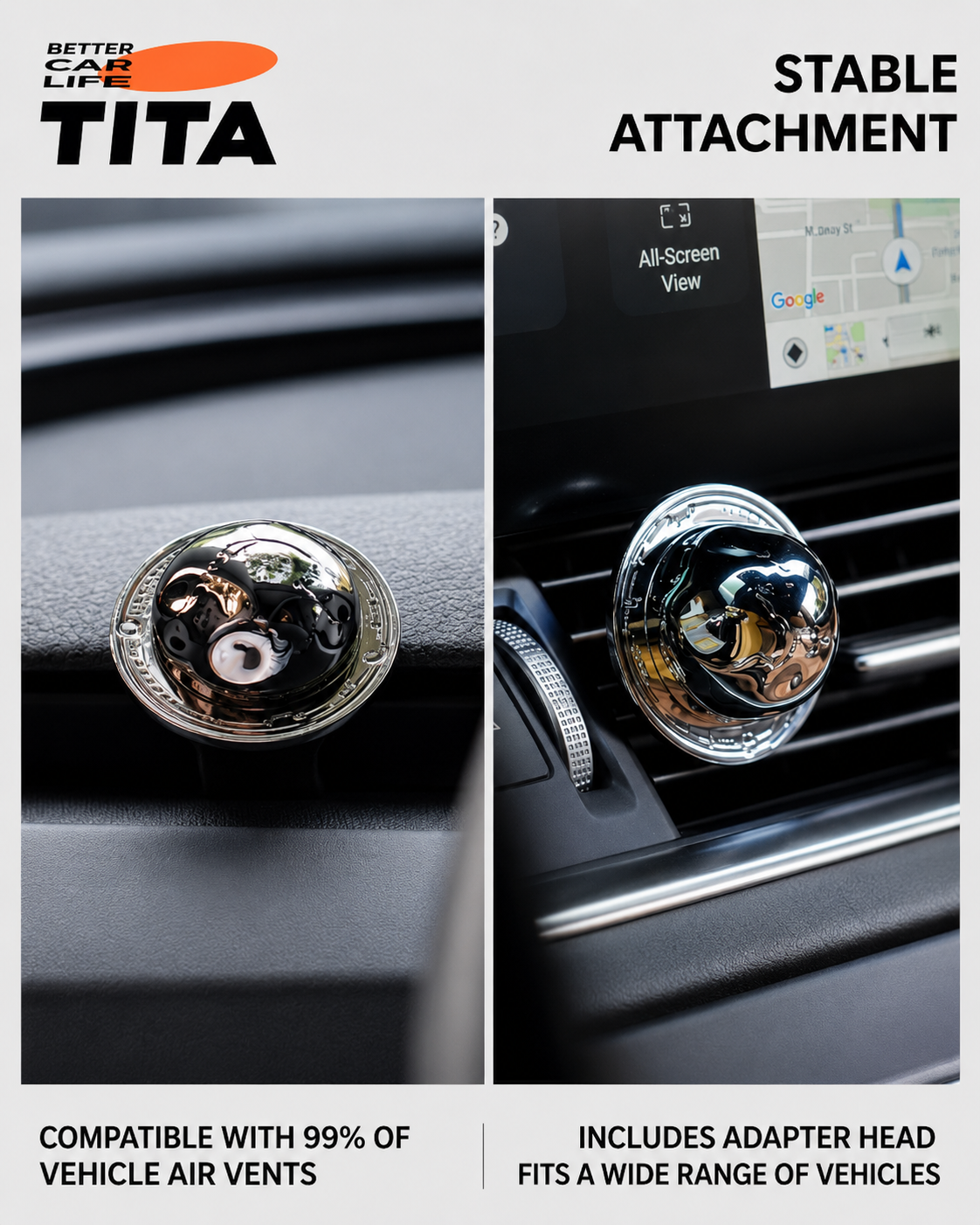 Magnetic Car Air Freshener with Replaceable Scent Balm, Multi-Scent Solid Fragrance Diffuser for Cars, Strong Magnetic Hold, Stable No-Wobble Mount, Universal Fit Design with Adapter Included