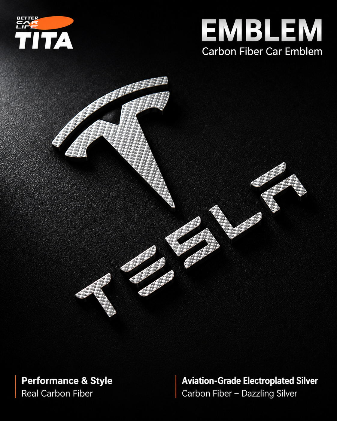 Carbon Fiber Tesla Logo Emblem Overlay Kit, Matte/Gloss/Glint Black OEM-Style Replacement, Scratch-Resistant Durable Material, Long-Lasting No-Deformation Design, No-Drill Easy Installation, No Damage to Original Car, Fit for Tesla Model 3/Y