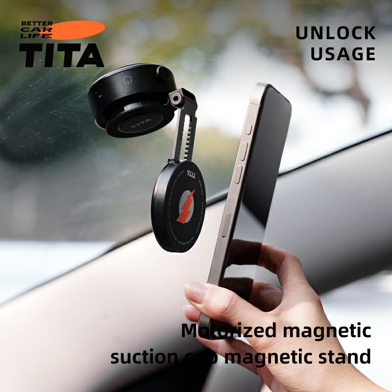 TITA Suction Magnetic Car Phone Holder, Electric Magnetic Car Phone Holder Mount Foldable Adjustable Car Mount, Mirror/Glass/Screen/Smooth None Porous Surface