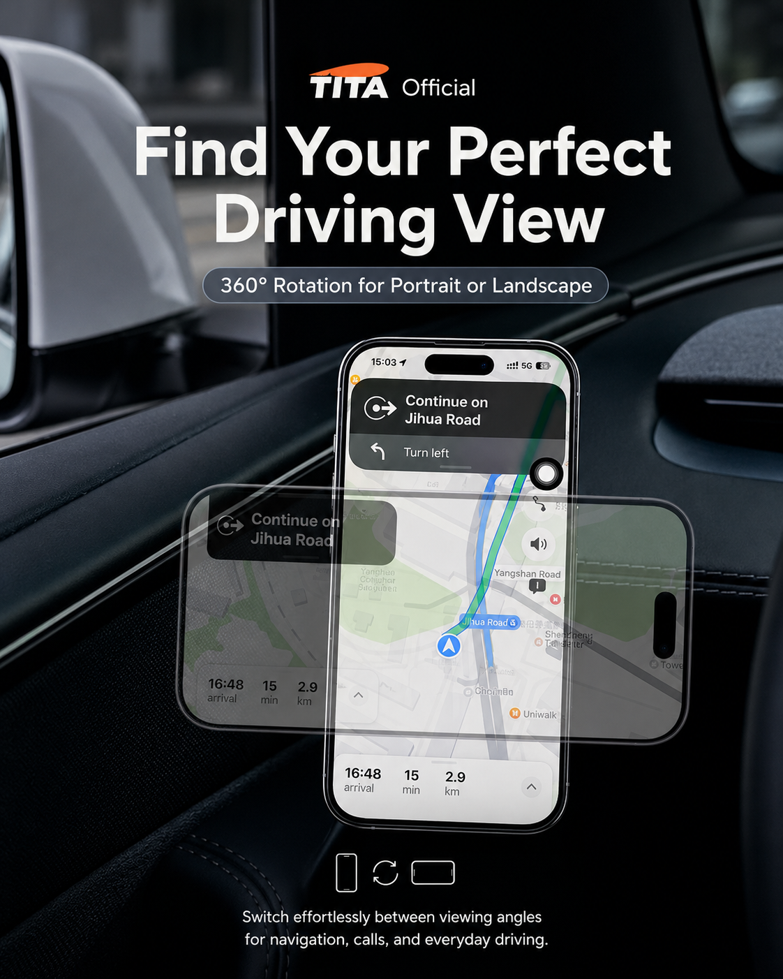 Tesla Door-Side Magnetic Phone Mount, Custom-Fit Car Phone Holder for Tesla Model 3/Y, MagSafe Compatible iPhone Magnetic Holder, No-Block View & Air Vent Design, Minimalist Matte Interior Accessory