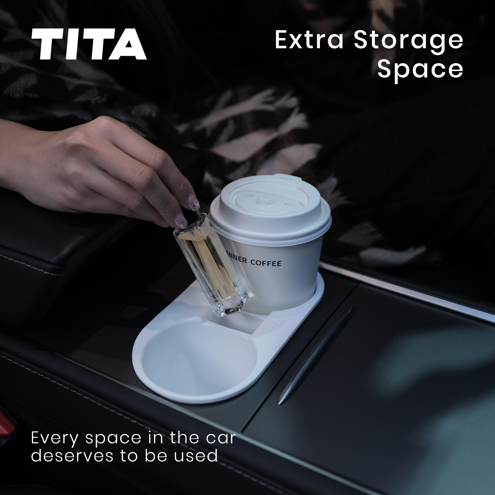 TITA Cup Holder Insert for Tesla Model 3 & Y (2021-2024) with Key Card Design, Easy to Install, Easy to Clean, Perfect Fit, Cup Securely Relies, Not Fit for 2024-2025 Model 3 Highland & 2025 New Model Y