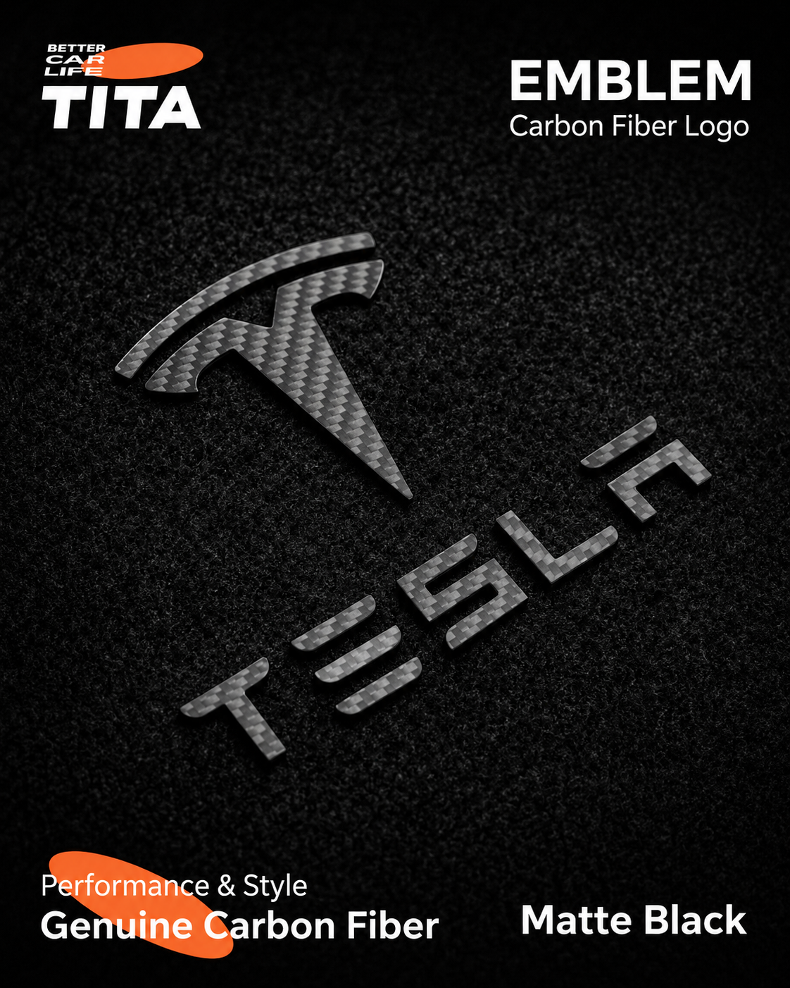 Carbon Fiber Tesla Logo Emblem Overlay Kit, Matte/Gloss/Glint Black OEM-Style Replacement, Scratch-Resistant Durable Material, Long-Lasting No-Deformation Design, No-Drill Easy Installation, No Damage to Original Car, Fit for Tesla Model 3/Y