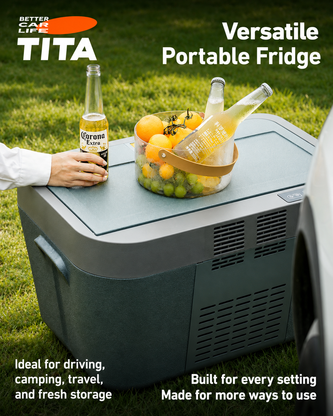 Tesla Model Y 40L Car Refrigerator, Custom-Fit Dual-Zone Portable Fridge Freezer with Powerful Cooling, 5-Level Battery Protection, Large Capacity Electric Cooler, Model Y Trunk Camping Travel Refrigerator