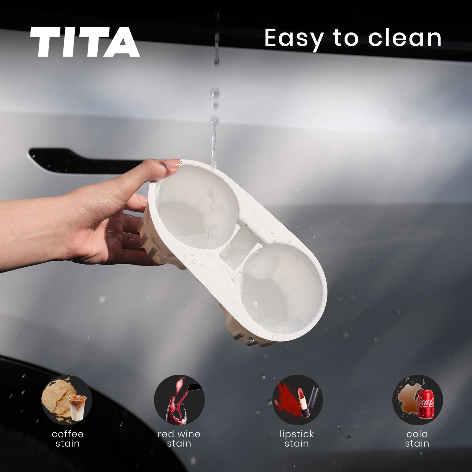 TITA Cup Holder Insert for Tesla Model 3 & Y (2021-2024) with Key Card Design, Easy to Install, Easy to Clean, Perfect Fit, Cup Securely Relies, Not Fit for 2024-2025 Model 3 Highland & 2025 New Model Y
