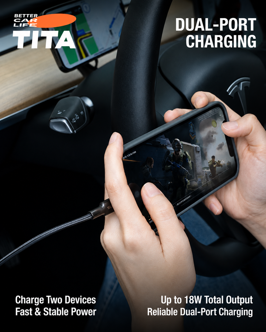 esla OBD Fast Charging Expander, Custom-Fit OBD Port Power Adapter with Dual Ports, 18W Car Charger Extension, Stable Power Supply & Data Transfer Support, Plug-and-Play Tesla Accessories for Model 3/Y/S