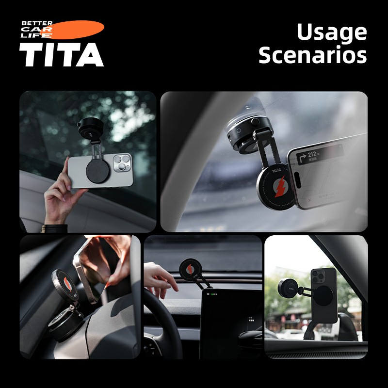 TITA Suction Magnetic Car Phone Holder, Electric Magnetic Car Phone Holder Mount Foldable Adjustable Car Mount, Mirror/Glass/Screen/Smooth None Porous Surface
