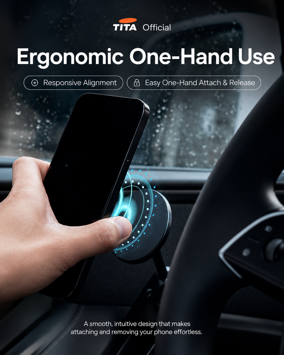 Tesla Door-Side Magnetic Phone Mount, Custom-Fit Car Phone Holder for Tesla Model 3/Y, MagSafe Compatible iPhone Magnetic Holder, No-Block View & Air Vent Design, Minimalist Matte Interior Accessory