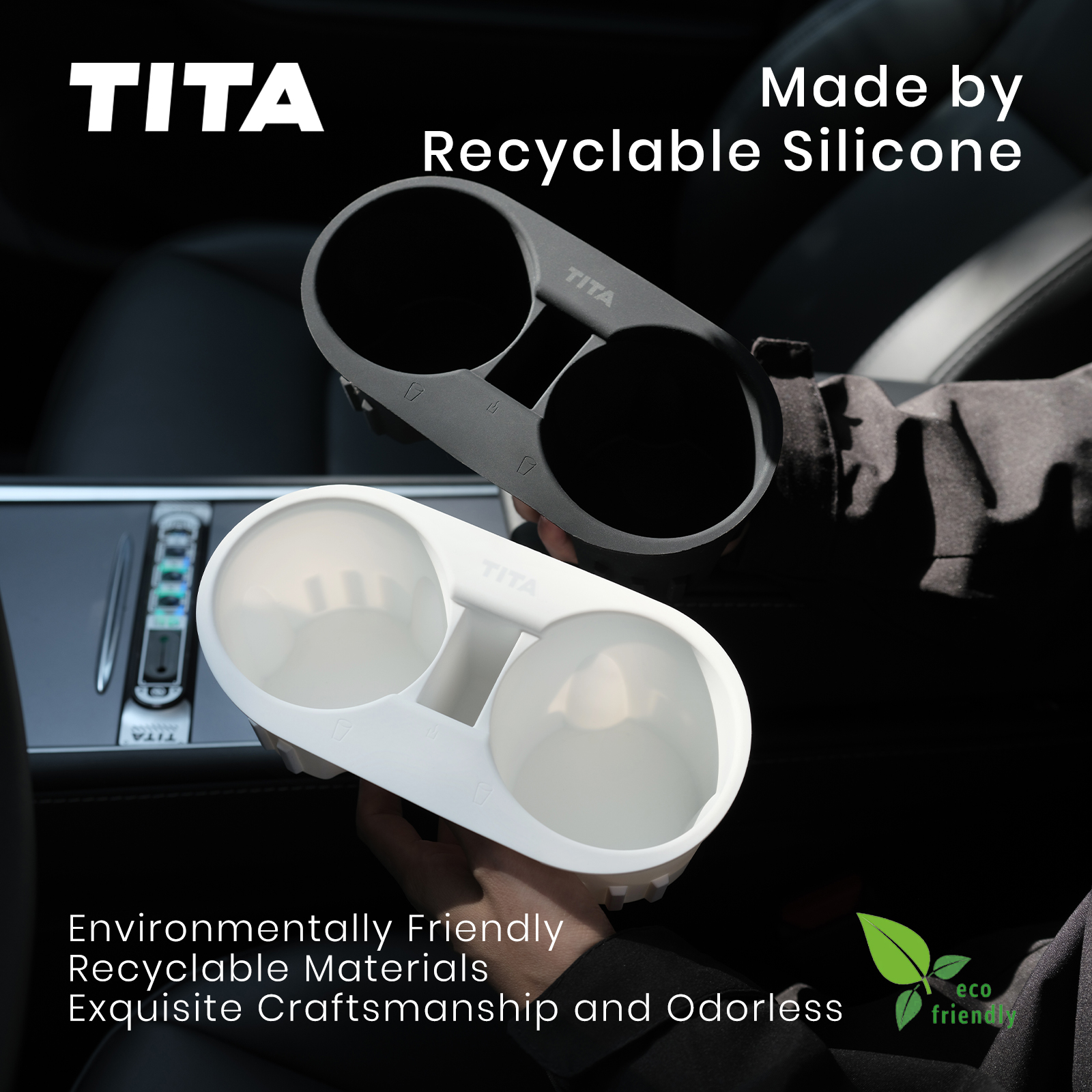 TITA Cup Holder Insert for Tesla Model 3 & Y (2021-2024) with Key Card Design, Easy to Install, Easy to Clean, Perfect Fit, Cup Securely Relies, Not Fit for 2024-2025 Model 3 Highland & 2025 New Model Y