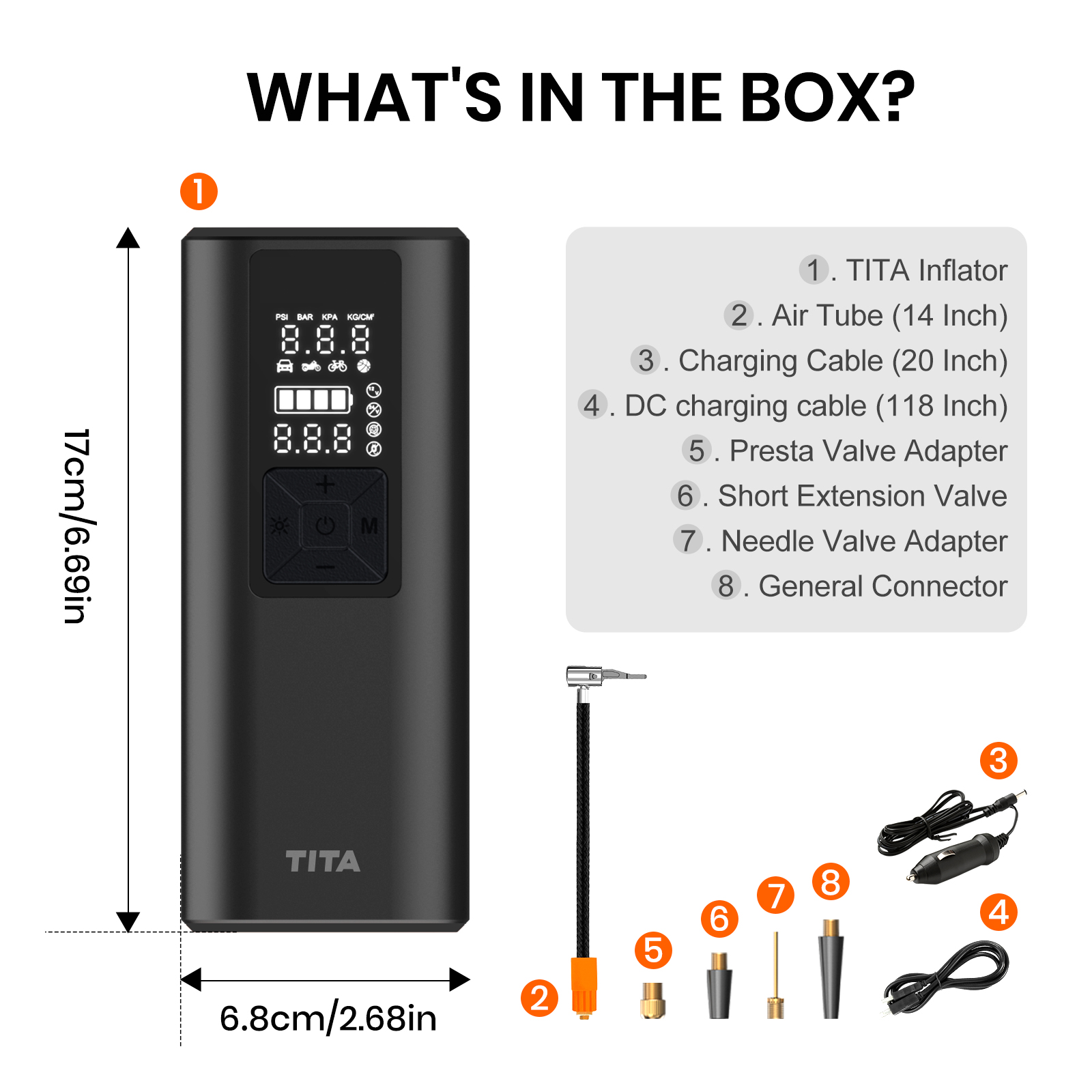 TITA Tire Inflator Portable Air Compressor - 2X Faster 150 PSI Air Pump for Car Tires - Wireless Car Tire Inflator with Pressure Gauge - Portable Tire Inflator for Car, Motor, Bike And Balls