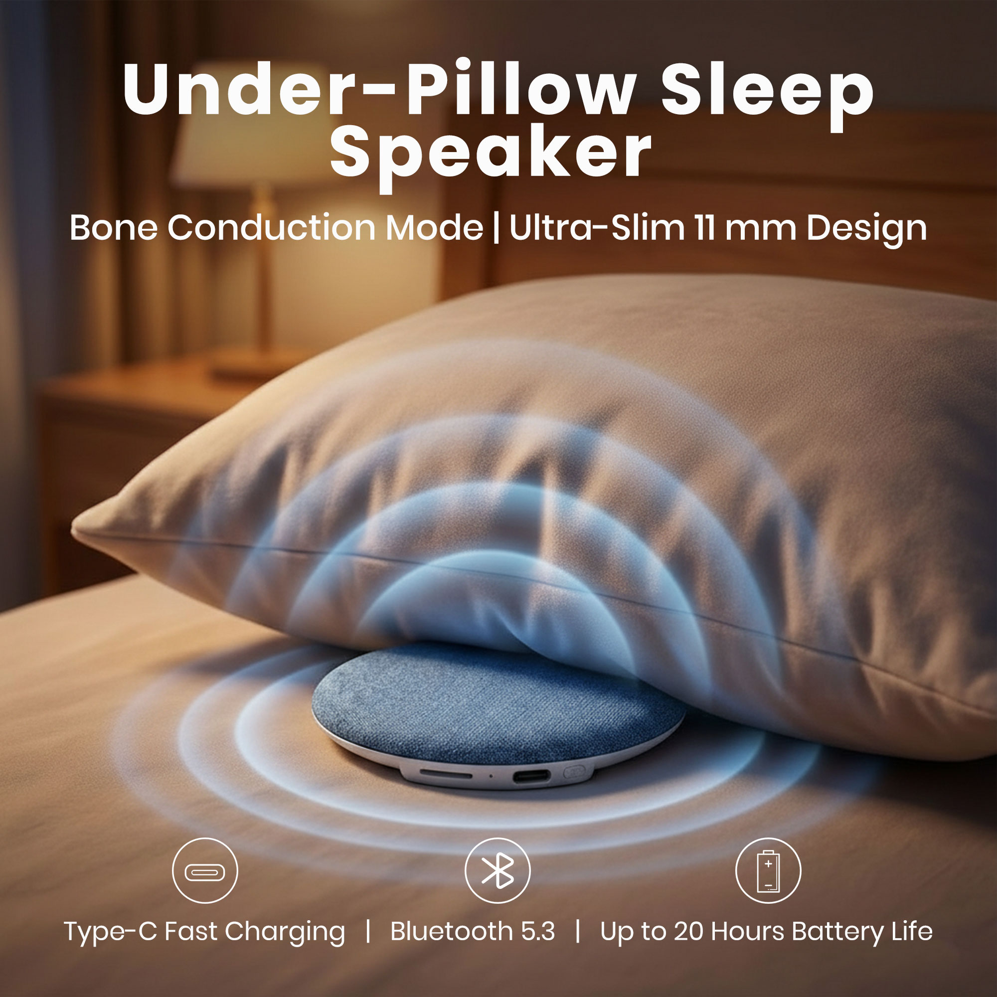 Sleep Speaker with Bone Conduction Mode | Thin 11mm Profile | TF Card Playback