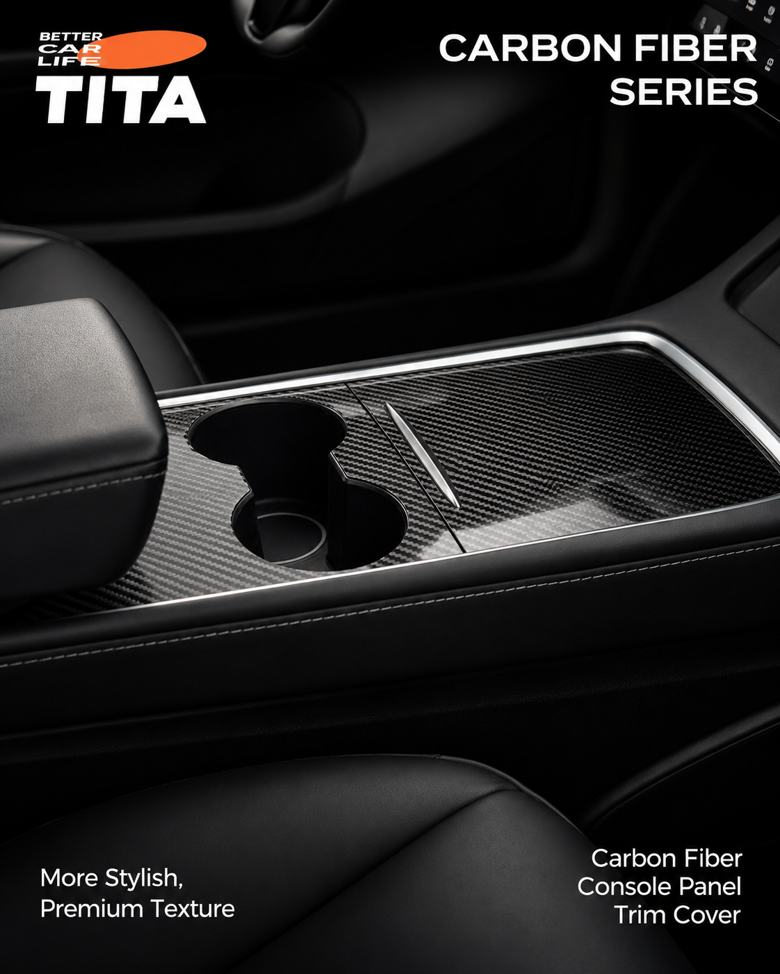 Genuine Carbon Fiber Center Console Panel Cover for Tesla, Real Carbon Fiber Interior Trim Overlay, Ultra-Thin Precision Fit, Scratch & Wear Protection, No-Drill Damage-Free Installation, Sporty Luxury Interior Upgrade