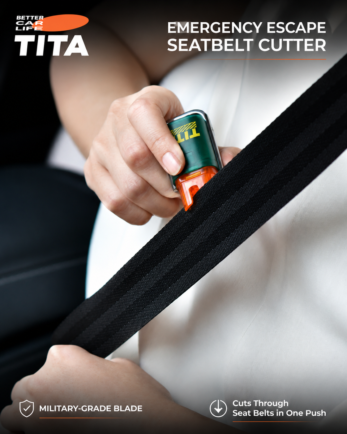 2-in-1 Car Safety Hammer Emergency Escape Tool, Tungsten Steel Window Breaker & Hidden Seat Belt Cutter, Instant Tempered Glass Breaking, Underwater Use, Mini Portable Auto Rescue Hammer, Corrosion-Resistant Reliable Design