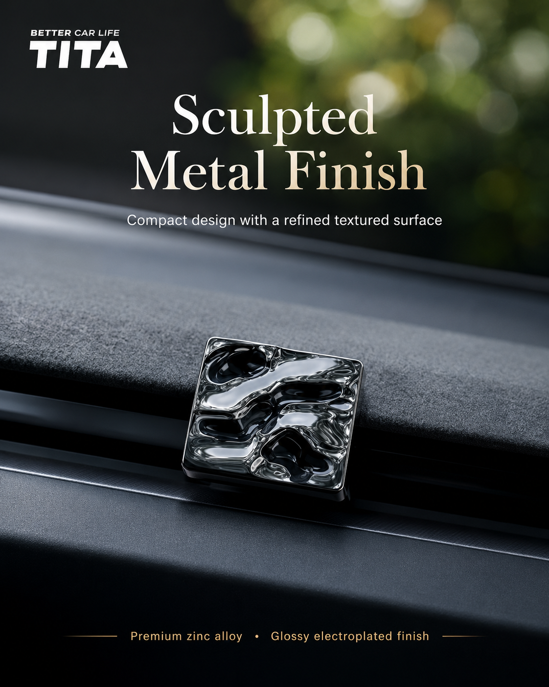 All-Metal Magnetic Car Air Freshener with Ripple Mirror Finish, Premium Electroplated Car Fragrance Diffuser, Replaceable Plant Extract Scent Balm, 90-Day Long-Lasting Aroma, Adjustable Fragrance Intensity, Universal Vent Fit with Adapter, Alcohol-Free Le