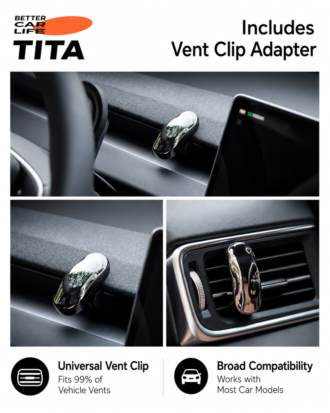 All-Metal Magnetic Car Air Freshener, High-Gloss Electroplated Mini Car-Shaped Fragrance Diffuser, Mirror Finish Tesla-Style Interior Decor, Replaceable Plant Extract Scent Balm, Adjustable Aroma Intensity, Universal Vent Fit with Silicone Adapter, Alcoho