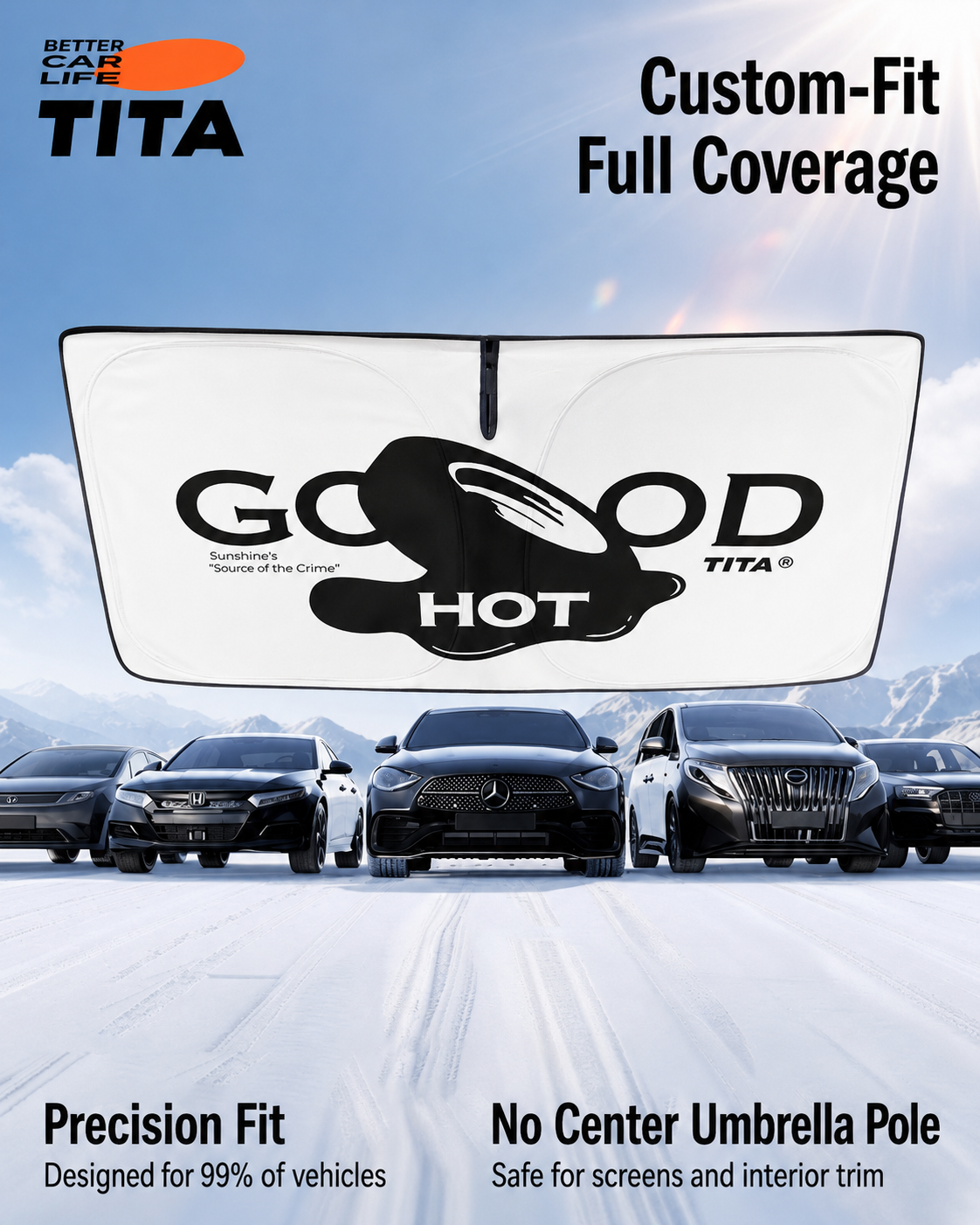 Double-Layer Blackout Car Windshield Sun Shade, Full-Spectrum UV & Heat Blocking Front Window Cover, No-Rib Interior-Safe Design, Custom Fit Foldable Sun Visor with Velcro Fixing, Eco-Friendly Odor-Free Material, Storage Bag Included