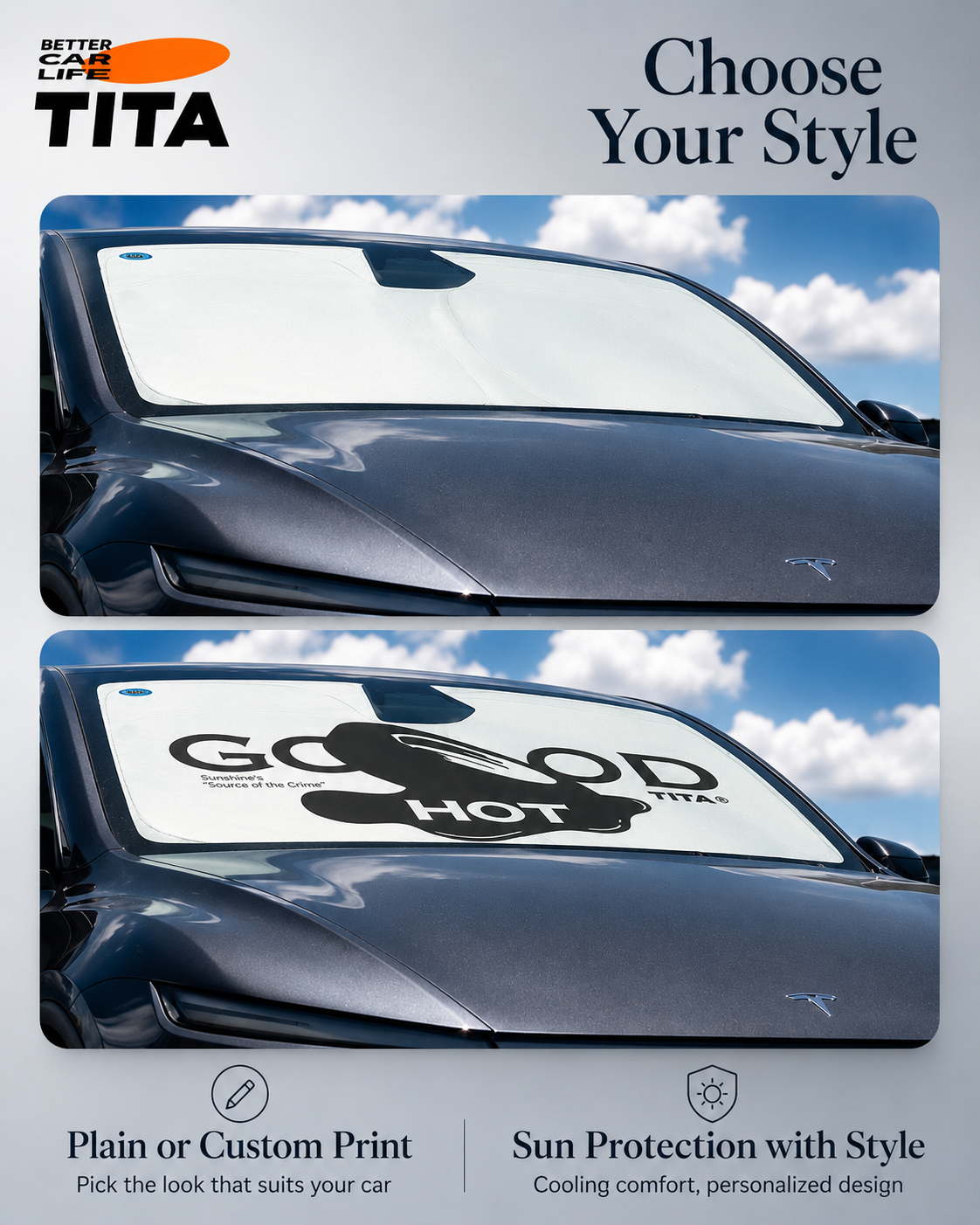 Double-Layer Blackout Car Windshield Sun Shade, Full-Spectrum UV & Heat Blocking Front Window Cover, No-Rib Interior-Safe Design, Custom Fit Foldable Sun Visor with Velcro Fixing, Eco-Friendly Odor-Free Material, Storage Bag Included