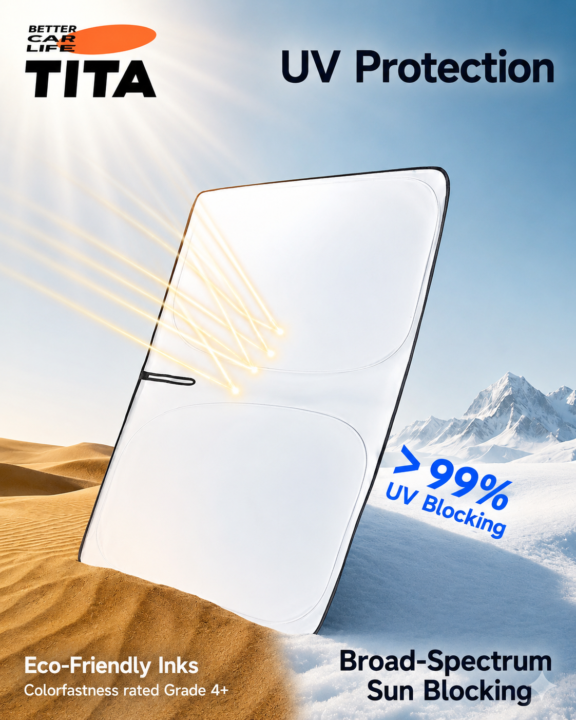 Double-Layer Blackout Car Windshield Sun Shade, Full-Spectrum UV & Heat Blocking Front Window Cover, No-Rib Interior-Safe Design, Custom Fit Foldable Sun Visor with Velcro Fixing, Eco-Friendly Odor-Free Material, Storage Bag Included