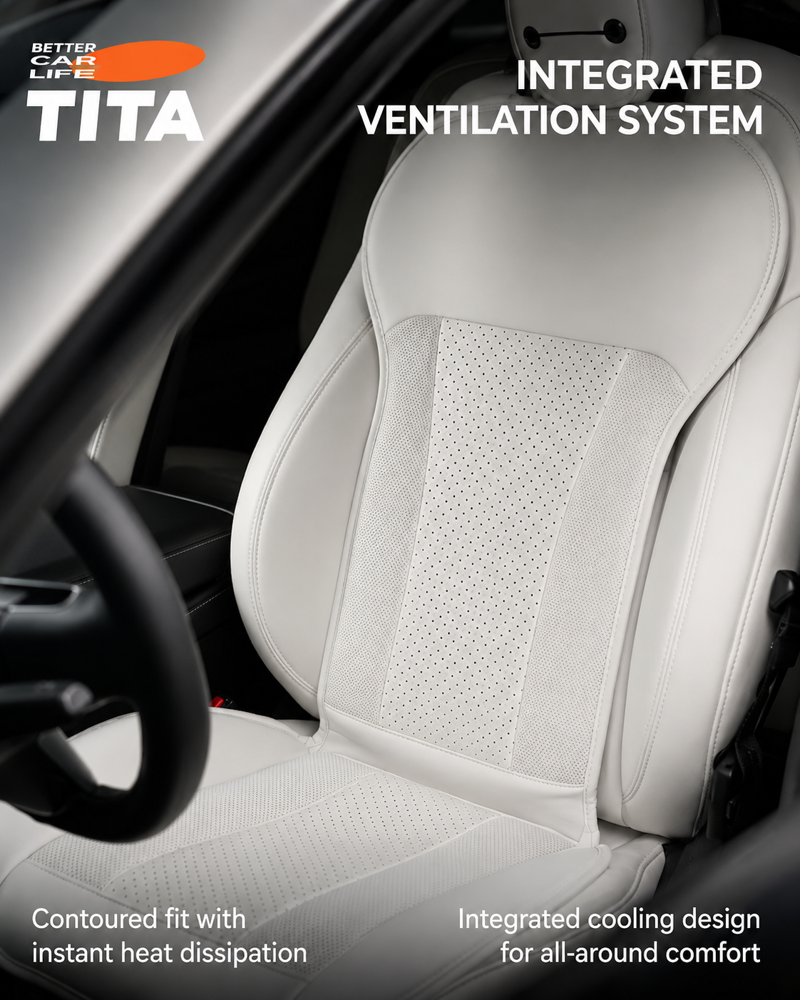 Car Seat Cooling Cushion with Built-in High-Speed Quiet Fans, Faux Leather & Perforated Leather Ventilated Seat Cover, Multi-Speed Airflow Adjustment, Perfect-Fit Breathable Cooling Seat Pad for Cars