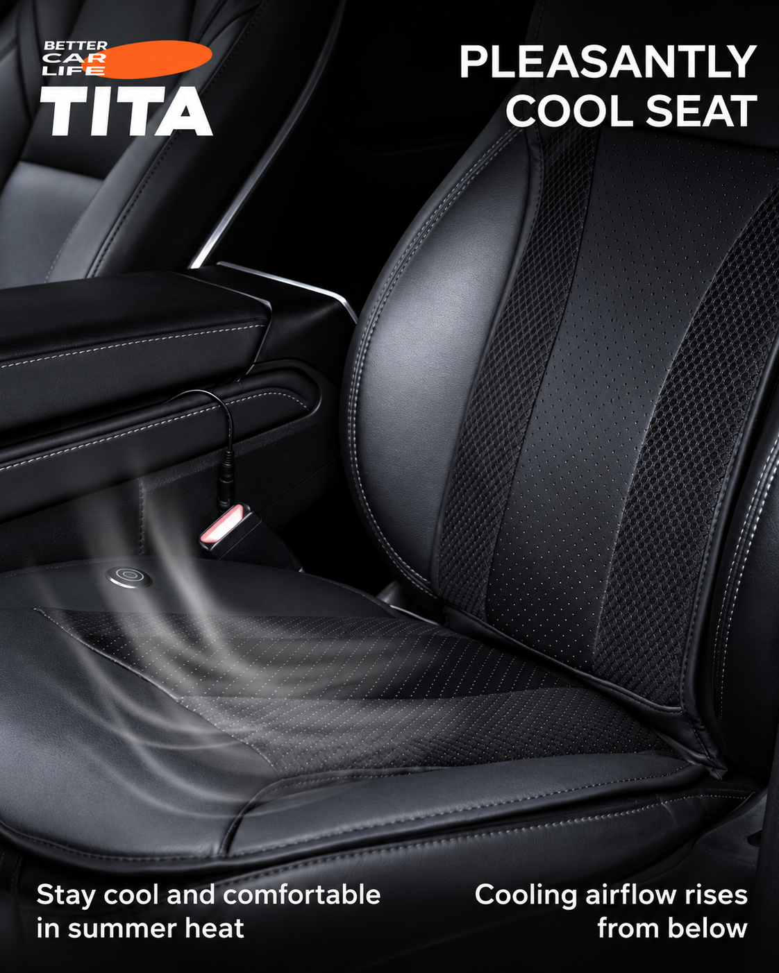 Car Seat Cooling Cushion with Built-in High-Speed Quiet Fans, Faux Leather & Perforated Leather Ventilated Seat Cover, Multi-Speed Airflow Adjustment, Perfect-Fit Breathable Cooling Seat Pad for Cars