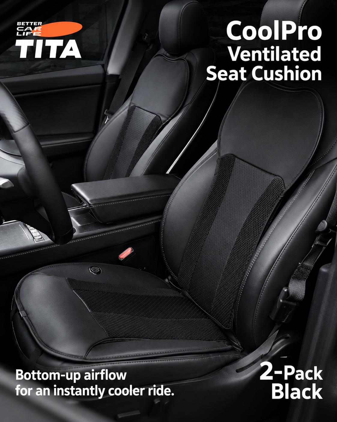 Car Seat Cooling Cushion with Built-in High-Speed Quiet Fans, Faux Leather & Perforated Leather Ventilated Seat Cover, Multi-Speed Airflow Adjustment, Perfect-Fit Breathable Cooling Seat Pad for Cars