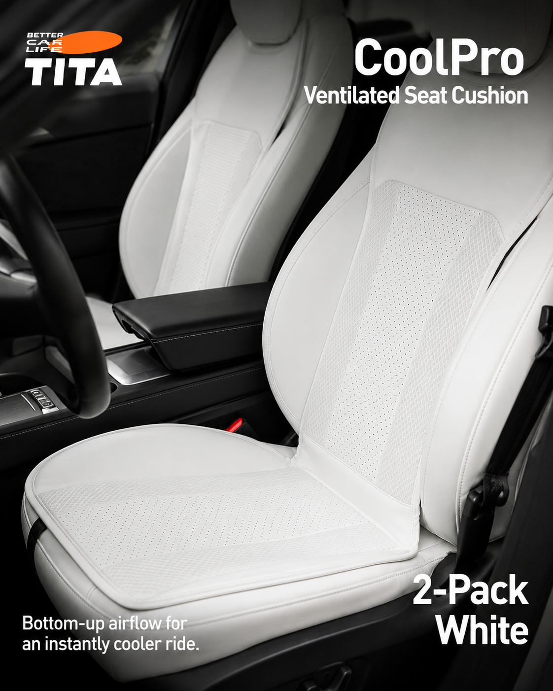Car Seat Cooling Cushion with Built-in High-Speed Quiet Fans, Faux Leather & Perforated Leather Ventilated Seat Cover, Multi-Speed Airflow Adjustment, Perfect-Fit Breathable Cooling Seat Pad for Cars