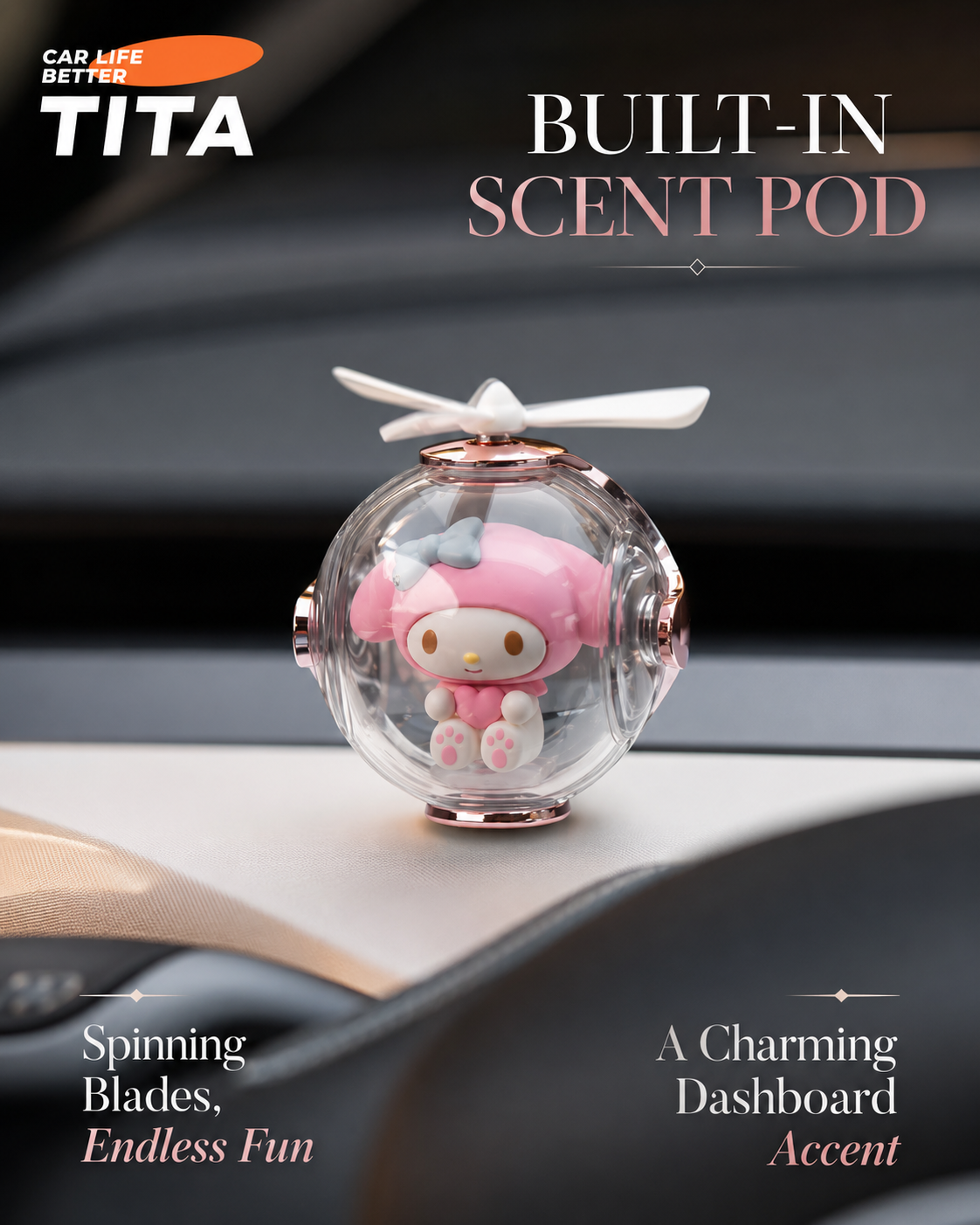 Cartoon IP Co-Branded Car Air Freshener for Tesla Model 3/Y, Vent-Mounted Aroma Diffuser with Eco-Friendly PE Scent Sheet & Essential Oil, Smooth Quiet Rotating Fan Blades, Built-in Premium Bearing, Colorful Ambient Light Effect