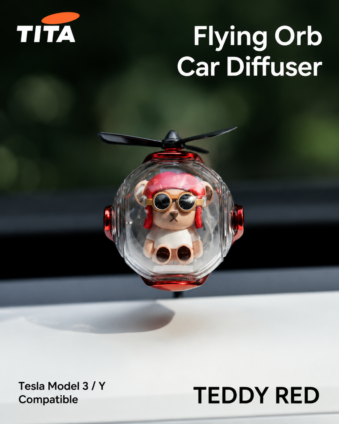 Cartoon IP Co-Branded Car Air Freshener for Tesla Model 3/Y, Vent-Mounted Aroma Diffuser with Eco-Friendly PE Scent Sheet & Essential Oil, Smooth Quiet Rotating Fan Blades, Built-in Premium Bearing, Colorful Ambient Light Effect