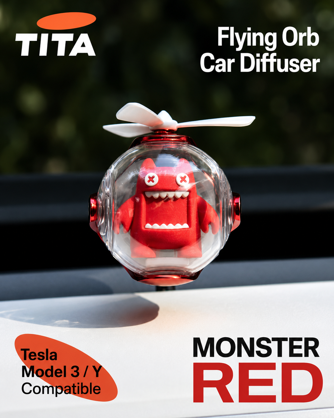Cartoon IP Co-Branded Car Air Freshener for Tesla Model 3/Y, Vent-Mounted Aroma Diffuser with Eco-Friendly PE Scent Sheet & Essential Oil, Smooth Quiet Rotating Fan Blades, Built-in Premium Bearing, Colorful Ambient Light Effect