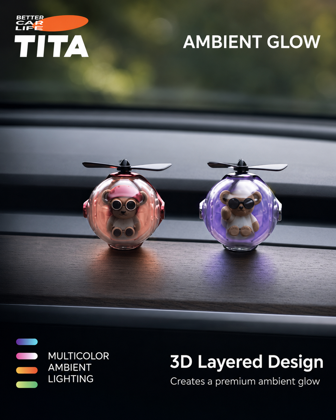 Cartoon IP Co-Branded Car Air Freshener for Tesla Model 3/Y, Vent-Mounted Aroma Diffuser with Eco-Friendly PE Scent Sheet & Essential Oil, Smooth Quiet Rotating Fan Blades, Built-in Premium Bearing, Colorful Ambient Light Effect