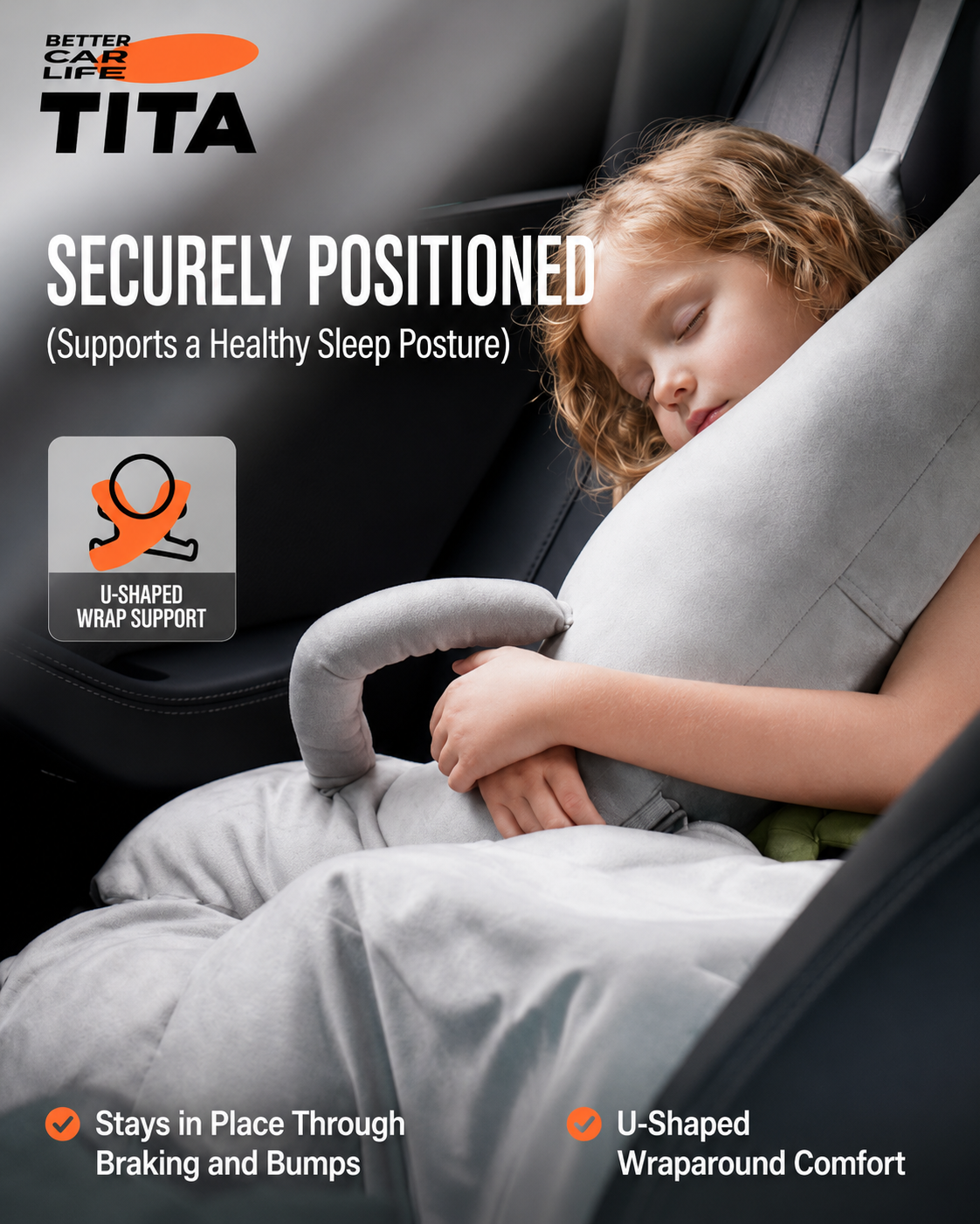 Ergonomic Car Side Sleeping Pillow, Wrap-Around Car Headrest Neck Support Cushion with Soft Skin-Friendly Suede Fabric, High-Rebound Cotton Filling, Comfortable Side Rest Travel Pillow for Car Seat