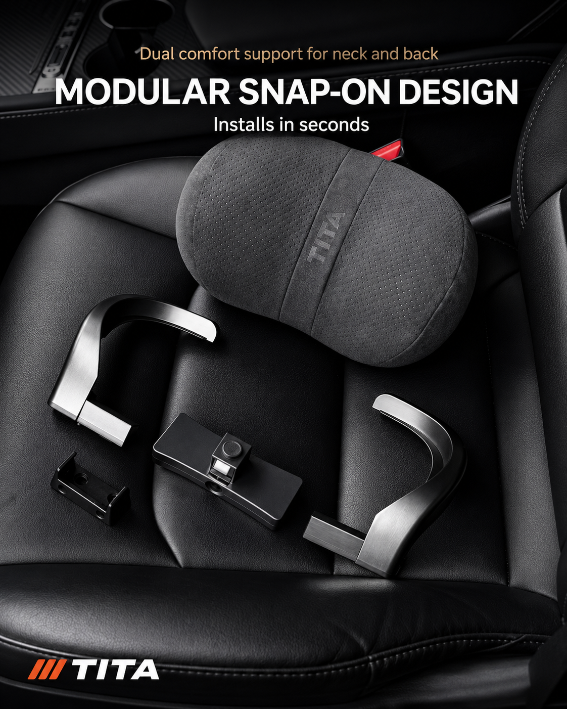 Adjustable Car Headrest & Lumbar Support Pillow Set, Bionic Neck Cushion with Up/Down & Forward/Backward Angle Adjustment, Skin-Friendly Suede Breathable Fabric, Waterproof Stain-Resistant Seat Support, Easy Buckle Installation