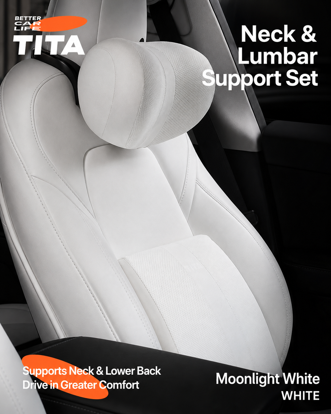 Adjustable Car Headrest & Lumbar Support Pillow Set, Bionic Neck Cushion with Up/Down & Forward/Backward Angle Adjustment, Skin-Friendly Suede Breathable Fabric, Waterproof Stain-Resistant Seat Support, Easy Buckle Installation