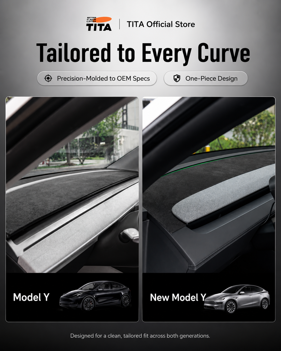 Custom-Fit Tesla Dashboard Sunshade Mat for Refreshed Model 3/Y/YL, Alcantara-Style Suede Anti-Glare Dash Cover, UV-Resistant Interior Protection Pad, Ambient Light Cutouts, Airbag-Safe Design, Non-Slip No-Adhesive Installation
