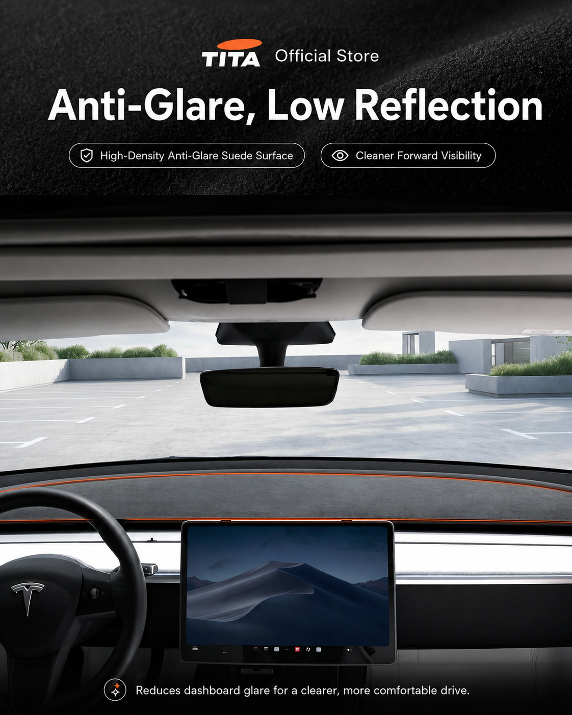 Custom-Fit Tesla Dashboard Sunshade Mat for Refreshed Model 3/Y/YL, Alcantara-Style Suede Anti-Glare Dash Cover, UV-Resistant Interior Protection Pad, Ambient Light Cutouts, Airbag-Safe Design, Non-Slip No-Adhesive Installation