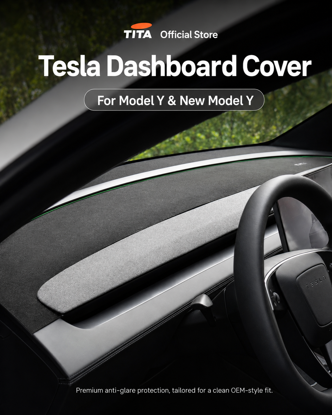 Custom-Fit Tesla Dashboard Sunshade Mat for Refreshed Model 3/Y/YL, Alcantara-Style Suede Anti-Glare Dash Cover, UV-Resistant Interior Protection Pad, Ambient Light Cutouts, Airbag-Safe Design, Non-Slip No-Adhesive Installation