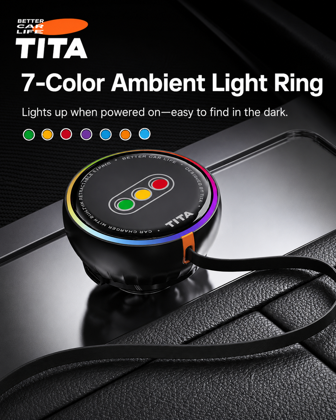 30W Retractable Car Charger with Built-in 80cm USB-C Cable, USB + USB-C Fast Charging Adapter, Auto-Retractable Cord, Multi-Protection Chip, Durable Anti-Pull Anti-Bend Cable, Ambient Charging Light, Cover-Friendly Design