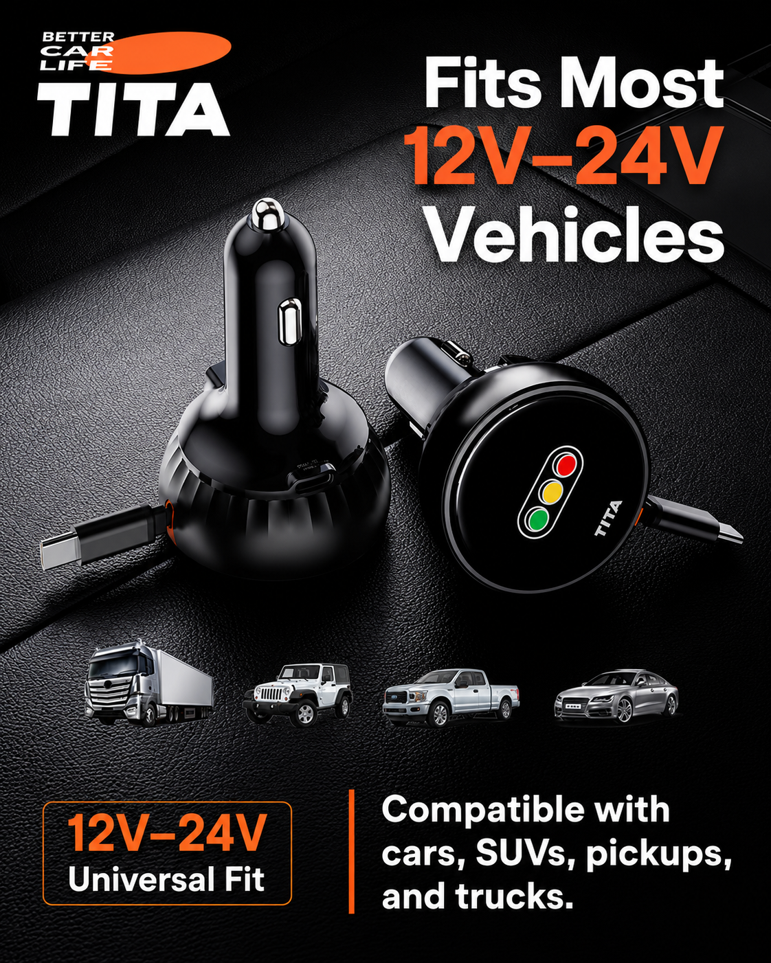 30W Retractable Car Charger with Built-in 80cm USB-C Cable, USB + USB-C Fast Charging Adapter, Auto-Retractable Cord, Multi-Protection Chip, Durable Anti-Pull Anti-Bend Cable, Ambient Charging Light, Cover-Friendly Design