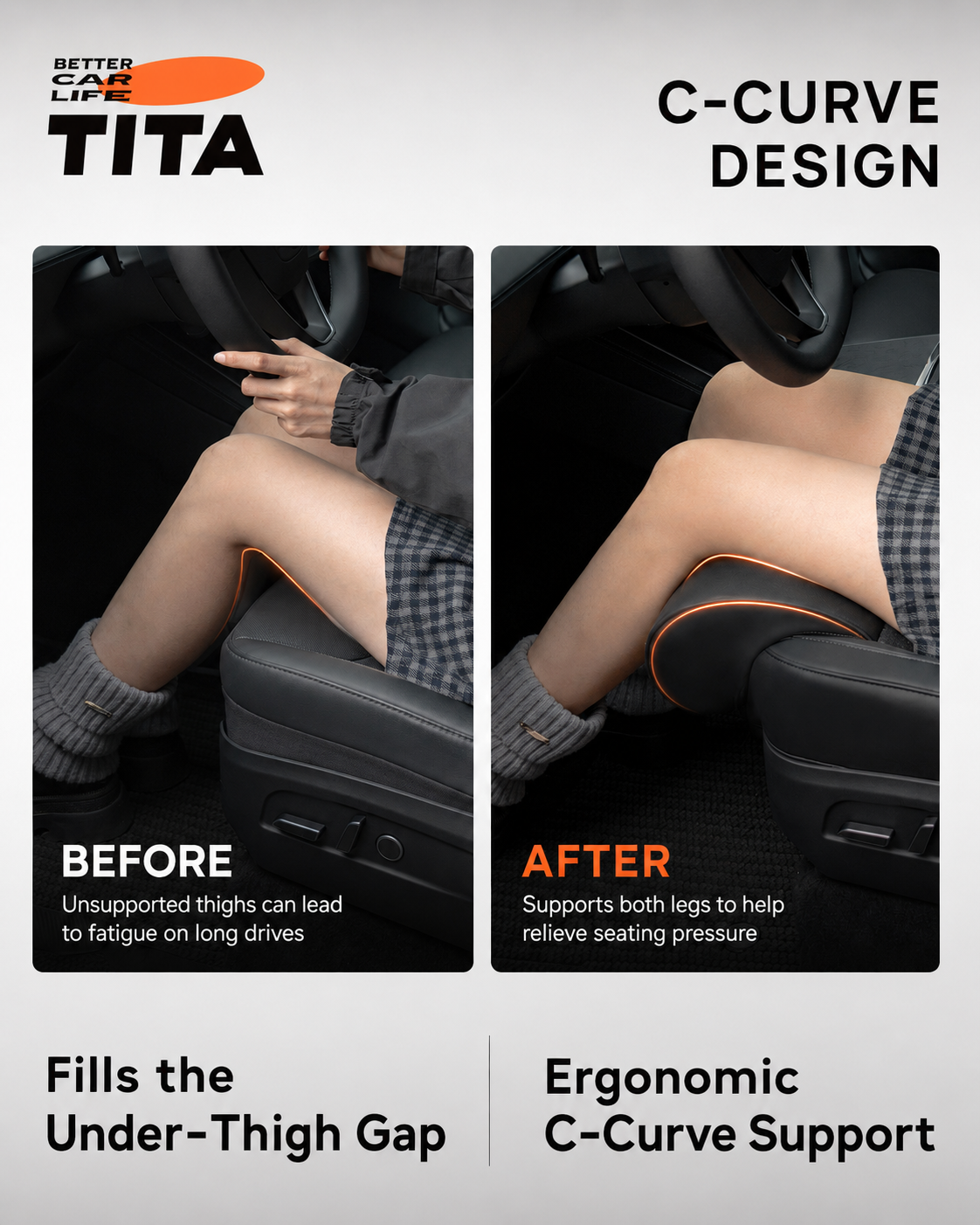 Tesla Model 3/Y Leg Support Seat Cushion, Bionic Curve Thigh Support Pad, Custom-Fit Seat Extension Cushion with Breathable Skin-Friendly Fabric, Waterproof & Stain-Resistant Easy-Clean Cover, Comfortable Driving Seat Upgrade