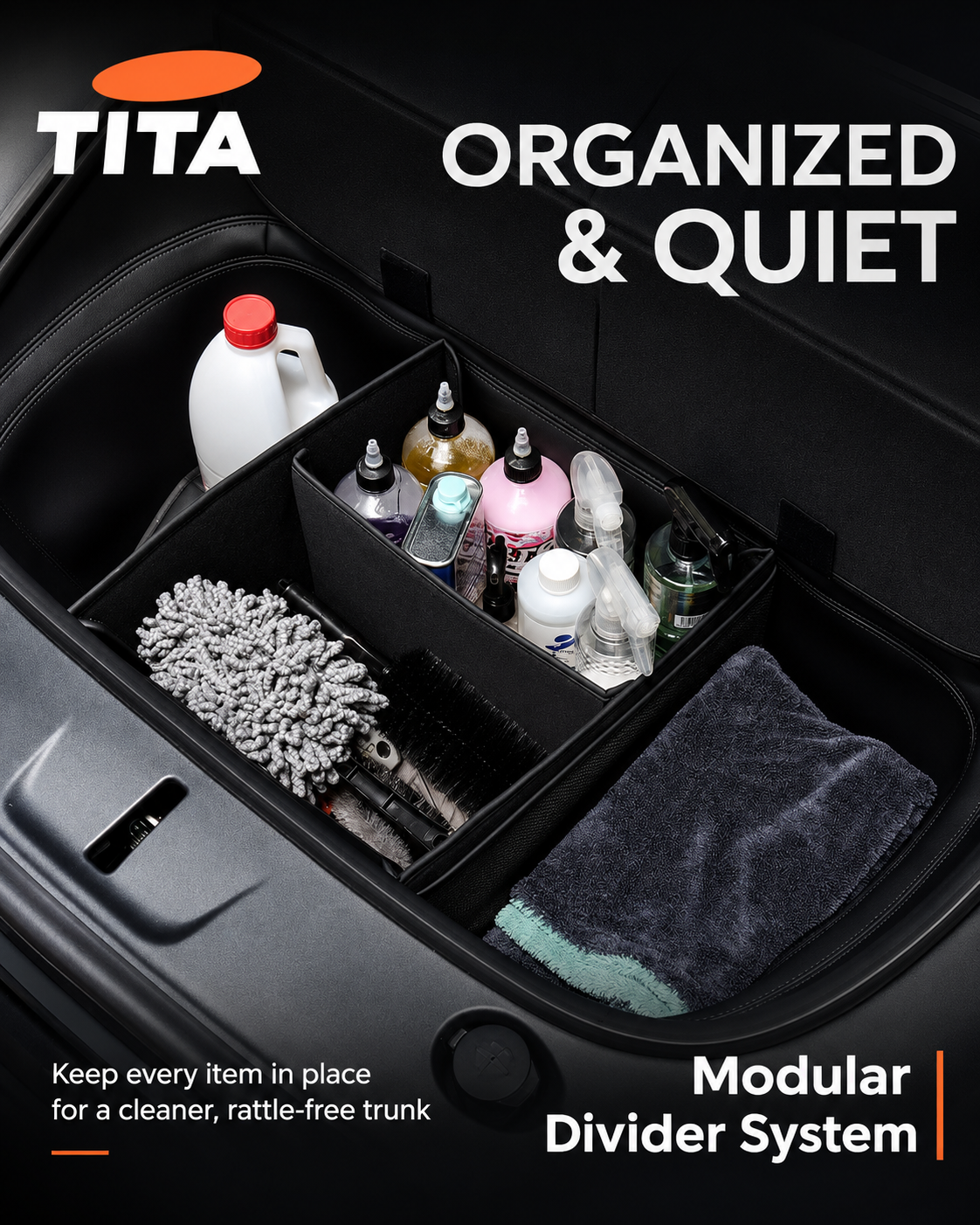 Tesla Juniper Model Y Frunk Organizer Box & Rear Trunk Door Storage Mat Set, Perfect-Fit Food-Grade Eco-Friendly TPE Storage Accessories, Drop-In No-Drill No-Adhesive Installation, Multi-Compartment Trunk Organizer