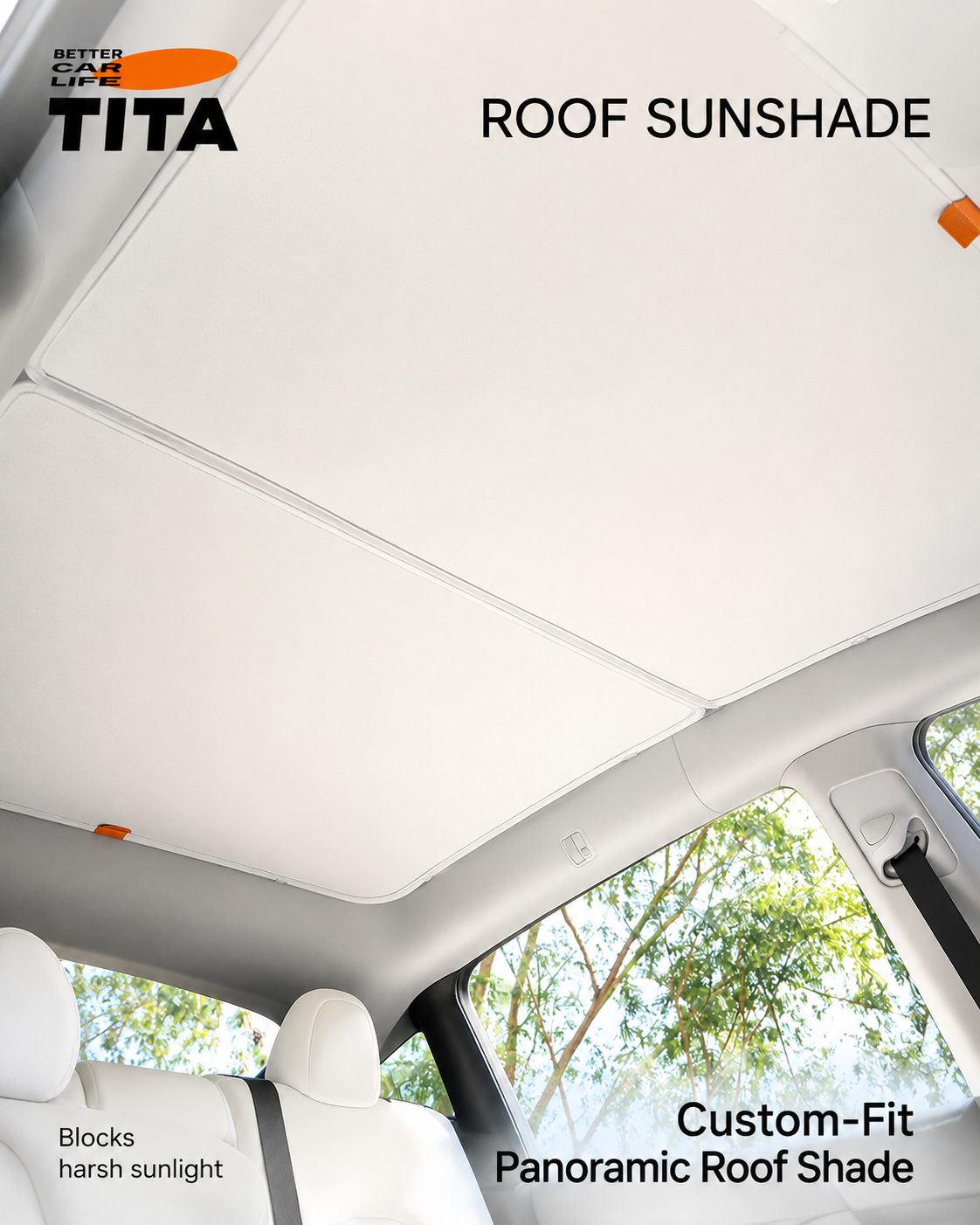 Tesla Model 3/Y Panoramic Glass Roof Sunshade Kit, Custom-Fit 1:1 Molded Skylight Shade Set, High-Density Composite Heat Insulation Fabric, High-Efficiency UV & Heat Blocking, No-Damage Clip Installation, Lightweight Foldable Compact Storage