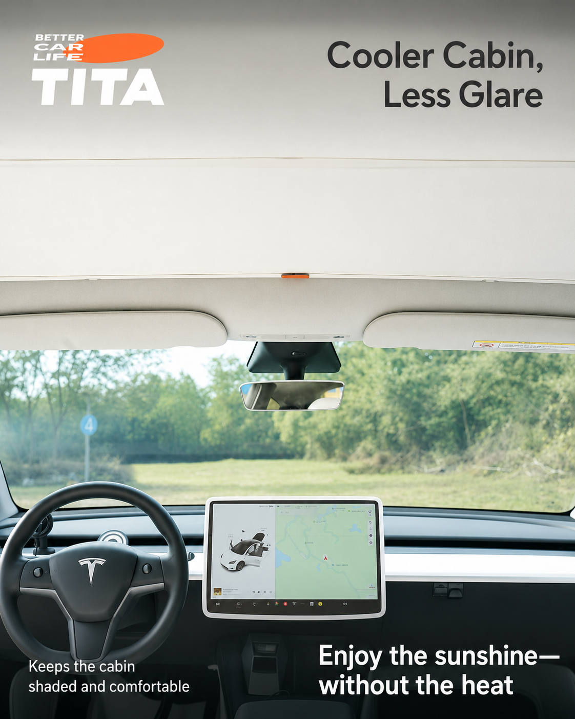 Tesla Model 3/Y Panoramic Glass Roof Sunshade Kit, Custom-Fit 1:1 Molded Skylight Shade Set, High-Density Composite Heat Insulation Fabric, High-Efficiency UV & Heat Blocking, No-Damage Clip Installation, Lightweight Foldable Compact Storage
